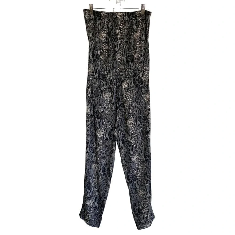 Express Womens Snakeskin Print Strapless Jumpsuit Grey Black XS Drawstring Waist